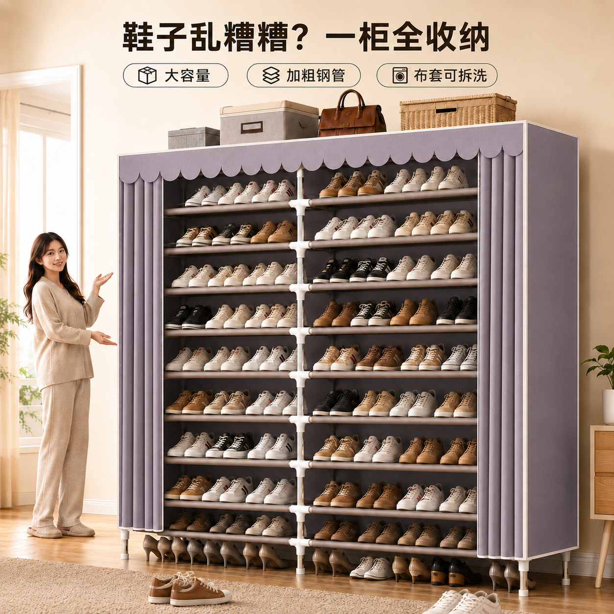 加粗钢管多层鞋架家用门口鞋柜简易收纳柜大容量经济型收纳置物架