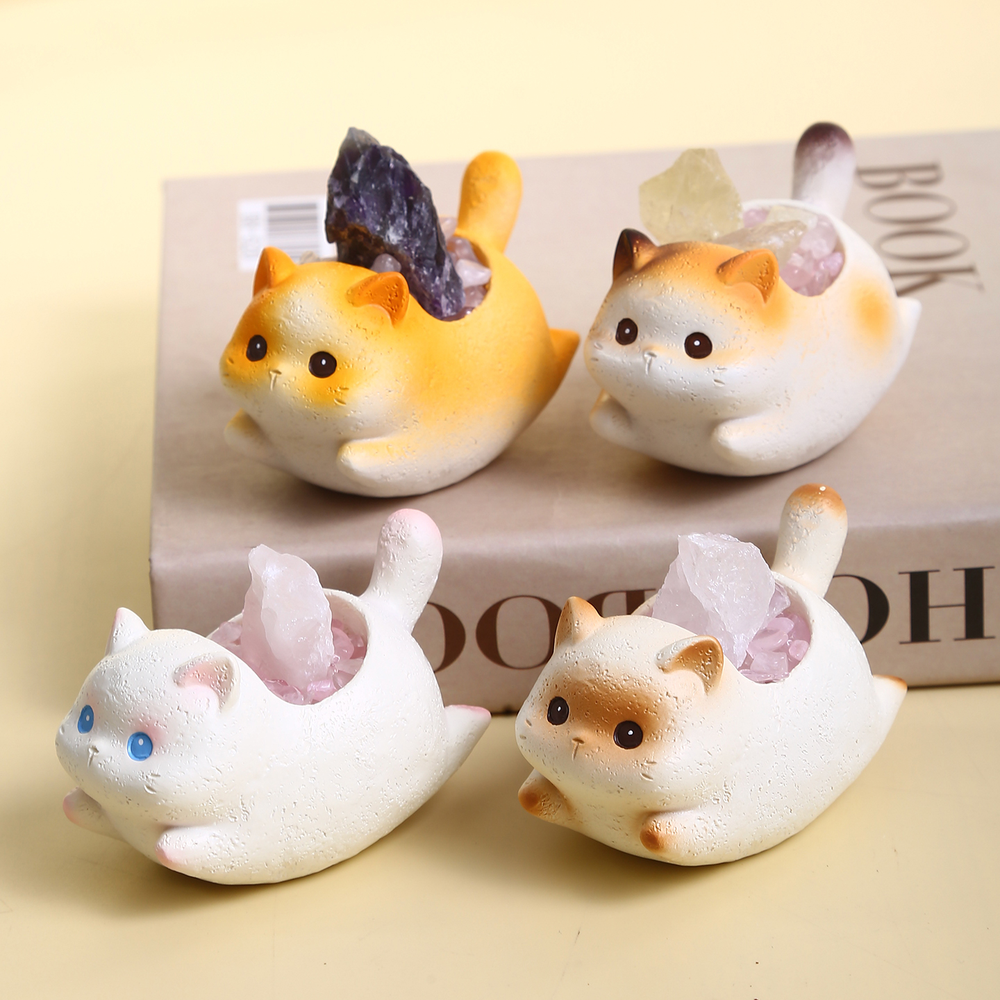小红书同款猫猫水晶摆件能量原石