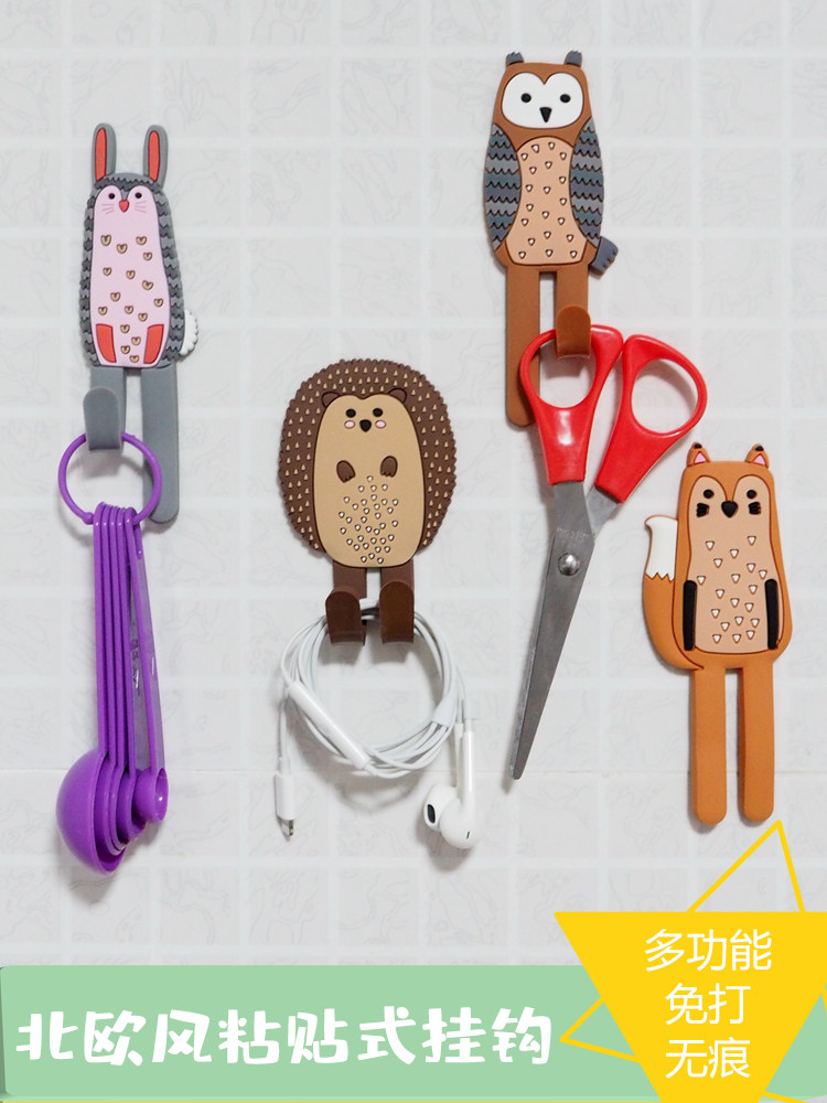 Nordic animal hook Strong adhesive creative incognito wall hanging kitchen powder room wall door without punching hook