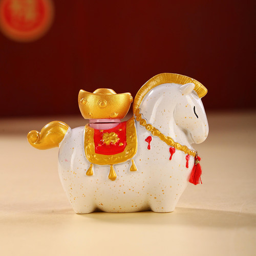 洛阳唐三彩文创马上有钱来财摆件