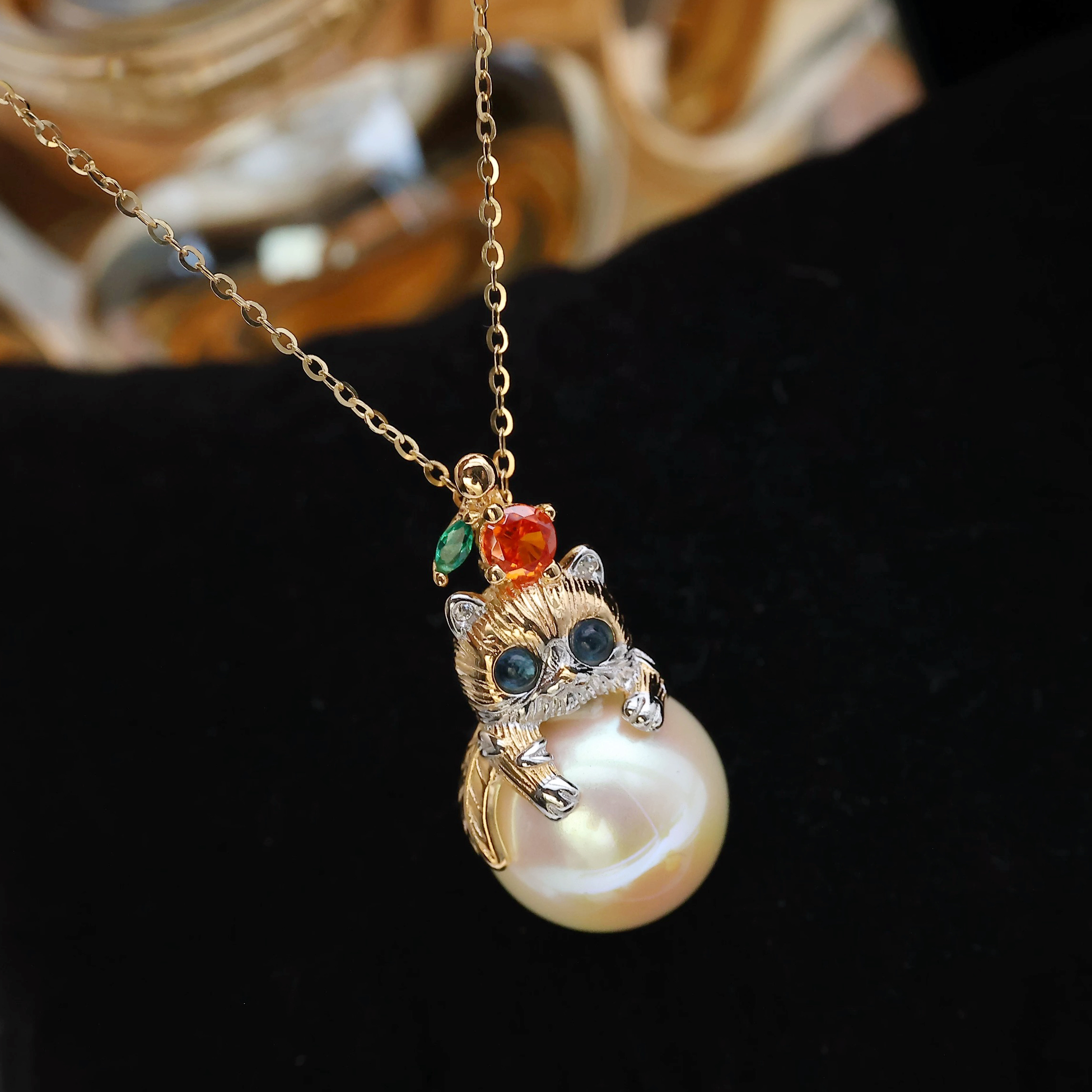 DIY珍珠配件 S925纯银猫头鹰吊坠空托 珍珠项链坠子托配10-12mm圆