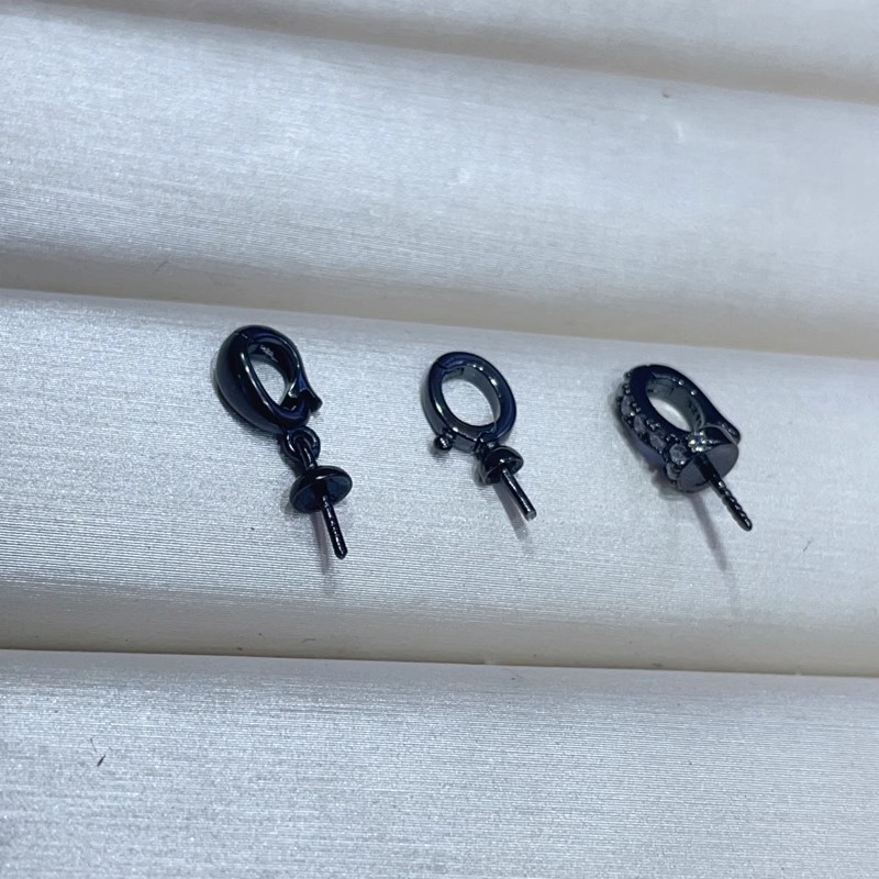 DIY配件 S925纯银黑金色可打开吊坠空托 锁骨链项链卡扣式挂坠女