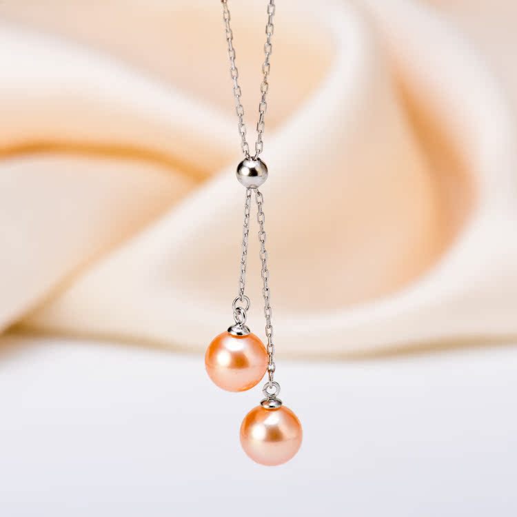 DIY配件 S925纯银双珠Y字可抽拉调节套链项链空托 珍珠项坠子女