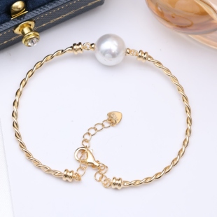 DIY配件 S925纯银时尚麻花手镯空托 珍珠手链手饰手圈配9-12mm圆