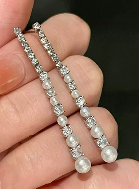 DIY配件 S925纯银长款耳钉空托 许我耀眼赵露思通孔珍珠耳饰耳坠