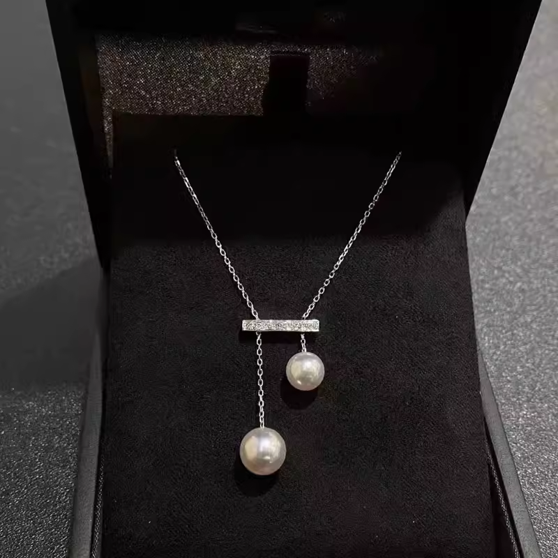 DIY配件 S925纯银双珠平衡木套链项链空托 时尚抽拉可调节链子女