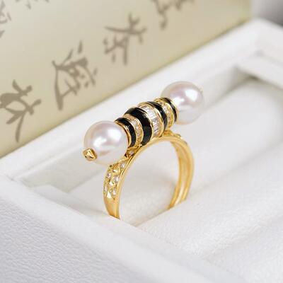 DIY珍珠配件 S925纯银个性双珠戒指空托 指环指圈戒托8-10mm圆巴