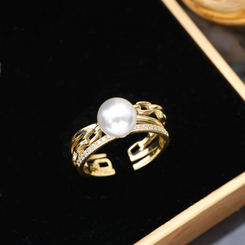 DIY配件 S925纯银交叉开口戒指空托 珍珠指环手饰戒圈6-8mm圆扁