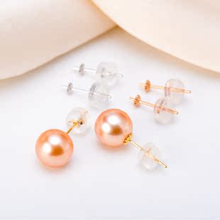DIY耳钉配件 G18K金简单款耳针耳堵硅胶耳塞 AU750珍珠耳饰空托女