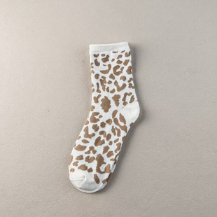 库存尾货春秋咖色豹纹可爱中筒四季 女袜子 袜纯棉吸汗中腰防臭个性