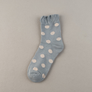 库存尾货松口花边不勒腿可爱波点中筒袜女四季 袜百搭中筒女袜纯棉