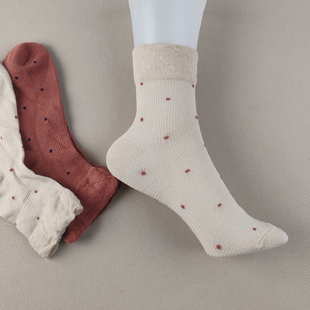 库存尾货女士简约圆点中筒袜女薄款 竹炭纤维小清新日系女袜花边袜