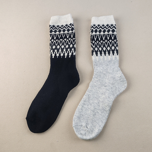 外贸库存男士高筒大码复古男袜秋冬款毛混保暖大号百搭长袜休闲袜