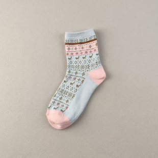 库存尾货春秋款 中筒竹炭纤维舒适防臭堆堆袜文艺复古民族风女袜子