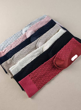 库存尾货小腿袜纯棉薄款浮雕暗花春夏高筒女袜子百搭女士显瘦堆堆