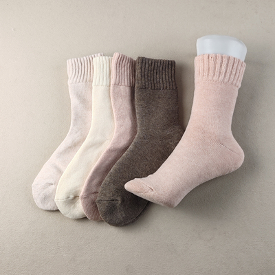 库存冬季加厚内拉毛保暖纯色百搭宽口女袜中筒冬天保暖雪地袜子女