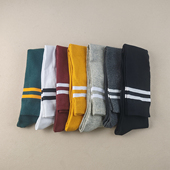 库存尾货四季 纯棉高筒女袜子加长过膝袜两条杠百搭长袜子吸汗防臭