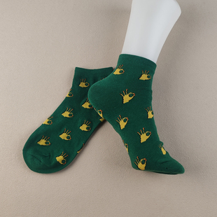 处理女士四季 短棉袜春季 款 纯棉透气个性 女袜 绿色短筒袜女四季 特价