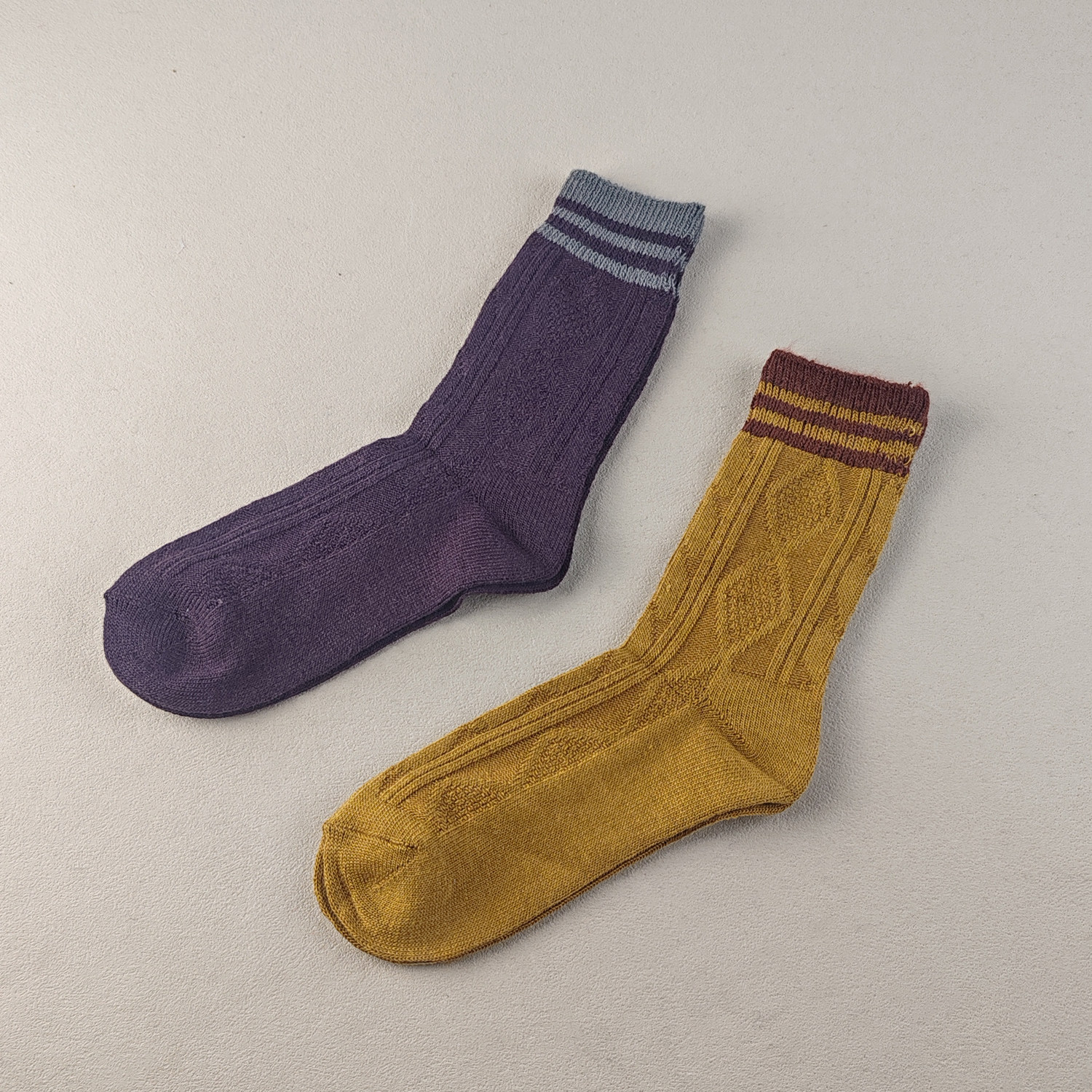 外贸库存女袜子毛混春秋季条纹中筒袜柔软舒适百搭简约小腿袜女士