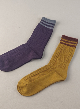 外贸库存女袜子毛混春秋季条纹中筒袜柔软舒适百搭简约小腿袜女士