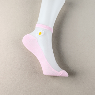 夏季 女袜子 袜透明网纱小雏菊短筒袜防滑透气薄款 清货处理女士小码