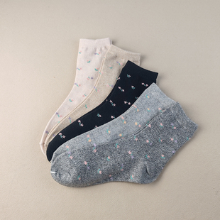 日单甜美小碎花中筒袜女秋季棉混防臭日系田园风女士袜子四季中腰