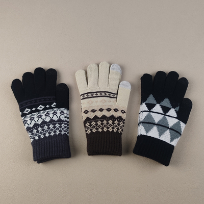 库存尾货女士用民族风提花针织拉毛手套冬季加厚保暖分指触屏防寒