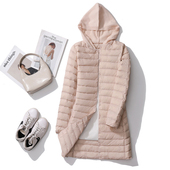 日本品牌女士反季 中长款 针织连帽轻薄羽绒服收腰显瘦防风大衣春秋