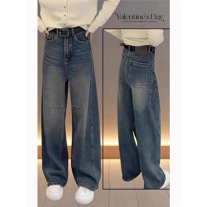 广州新塘阔腿牛仔裤女大码胖mm裤子今年流行十三行爆款弯刀梧桐裤