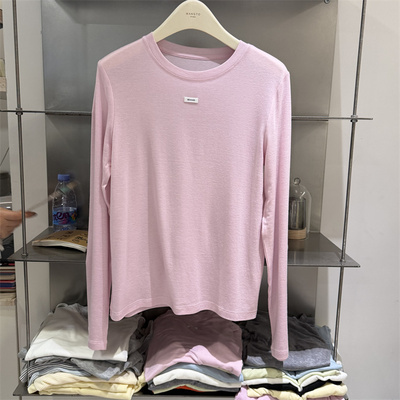 韩国W.T正品26春新款胸口字母定标韩版圆领亲肤弹力天丝羊毛上衣