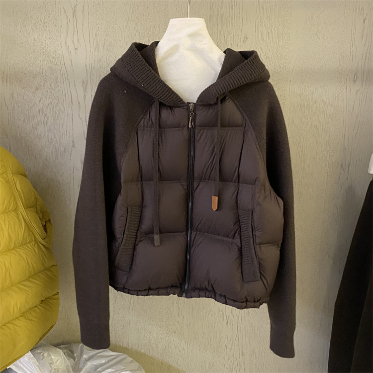 韩国东大门25冬装新款针织接拼抽绳毛线帽韩版休闲显瘦羽绒外套