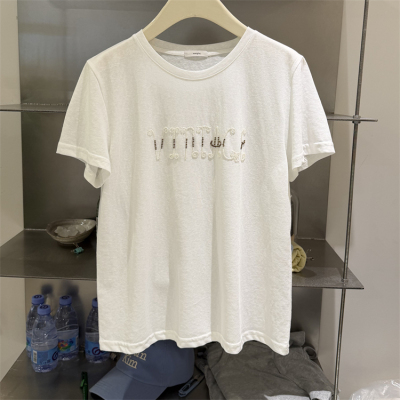 韩国W.T正品26春夏款胸前钉珠字母图案韩版休闲短袖T恤百搭上衣