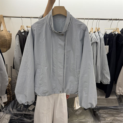 韩国X.W正品26春新款网状里衬纯色韩版休闲飘带立领夹克宽松外套