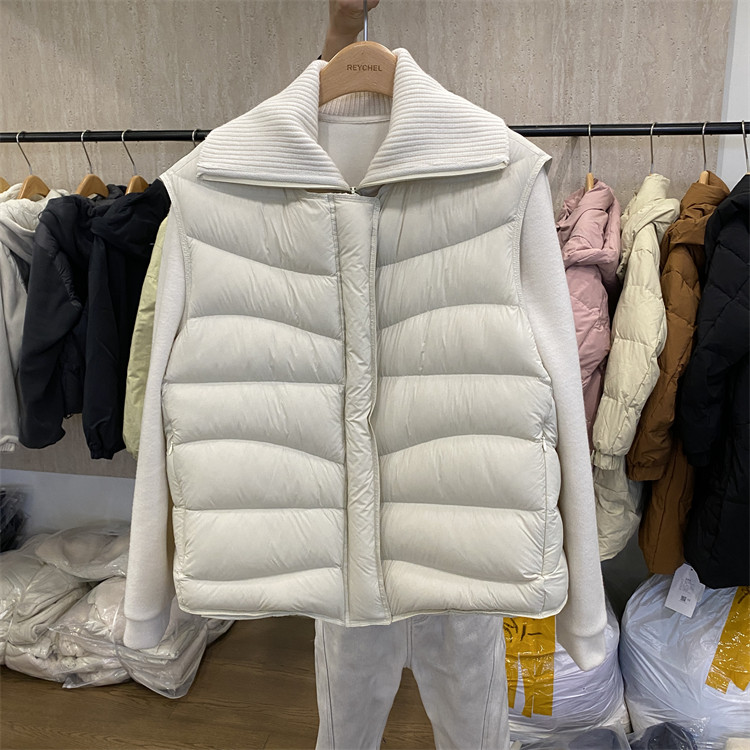 韩国25冬针织大翻领拉绒加厚卫衣+排骨羽绒马甲韩版两件套羽绒服