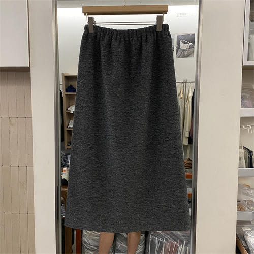 韩国OU.SHAYIL正品25秋新款后下摆开叉韩版休闲松紧半身裙