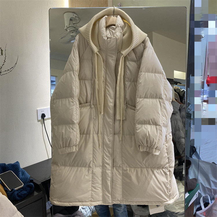 韩版休闲中长连帽羽绒服