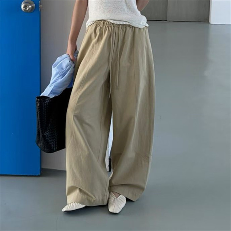 韩国26春新款简约光板净色休闲韩版松紧腰围宽松气球裤洋气哈伦裤