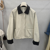 外套下摆抽绳夹克H6057 休闲工装 欧洲站26春撞色翻边袖 POLO领韩版