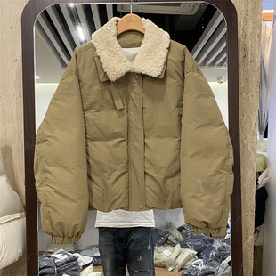 韩国东大门25冬装新可脱卸羊羔绒翻领韩版工装短款羽绒服90绒夹克