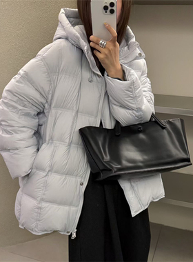 韩国25冬纯色方格压线韩版休闲阔版带帽泡芙中长保暖羽绒服19582