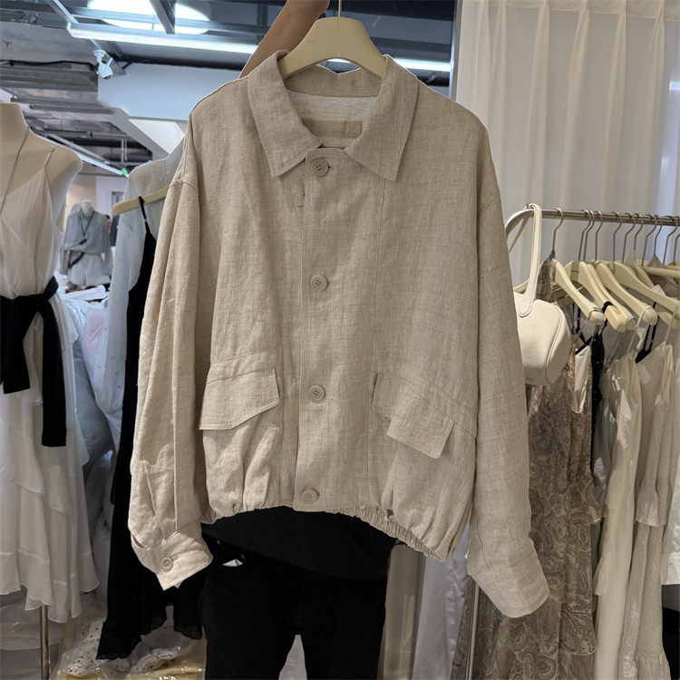 韩国the xiaoman正品26春款简约翻盖口袋韩版休闲纯亚麻翻领外套