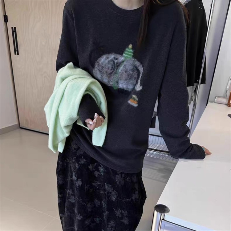 韩国ONE正版25秋冬新款毛绒图案韩版休闲加厚长绒棉圆领显瘦宽松T