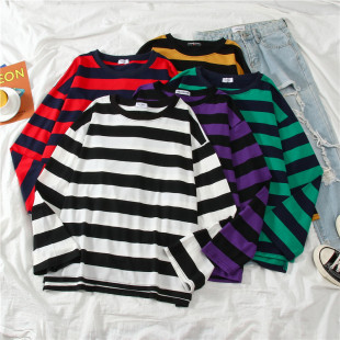 sweater条纹圆领宽松休闲卫衣 neck casual loose Striped round