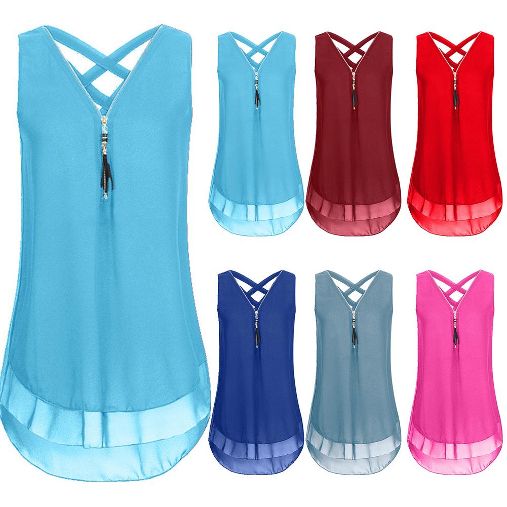 Cross Strap V-Neck Sleeveless Loose Tank Top交叉带V领无袖T恤 女装/女士精品 背心吊带 原图主图