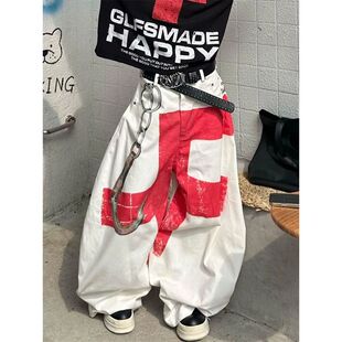 印花拼接拖地裤Printed patchwork floor length pants for women