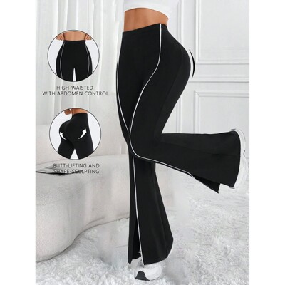 高腰开叉显瘦微喇裤 High waisted split  slightly flared pants