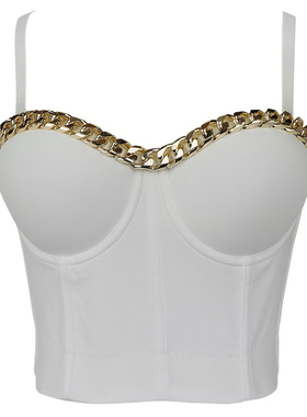 Slim-Fit Fishbone Chain Tube Top Sling修身鱼骨链条抹胸吊带女