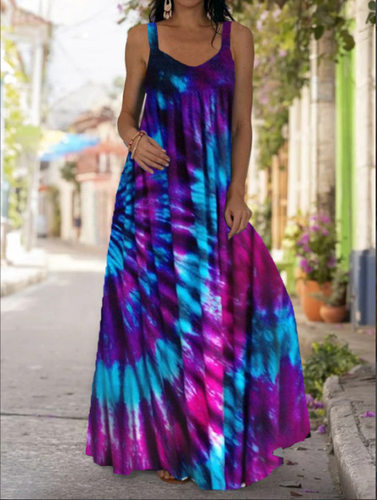 Tie-dye strapless off-the-shoulder dress扎染印花吊带露肩长裙