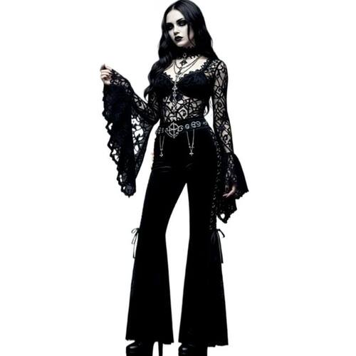 蕾丝拼接高腰微喇裤LacePatched High-Waisted Micro Flare Pants