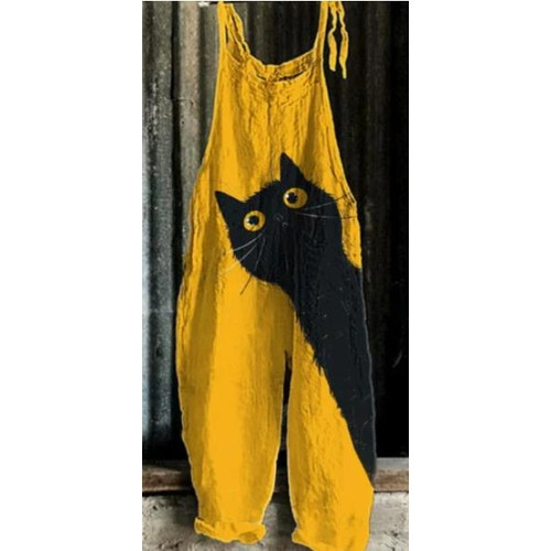 印花系带束脚连体裤Printed lace up rolled edge ankle jumpsuit